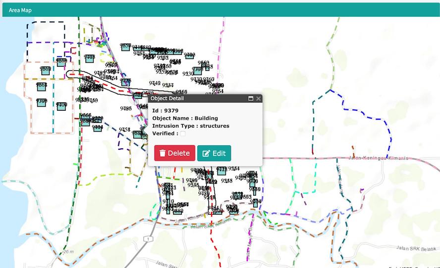 An area map from PETRONAS' Predictive Analytics for 3rd Party Threat & Geohazard software